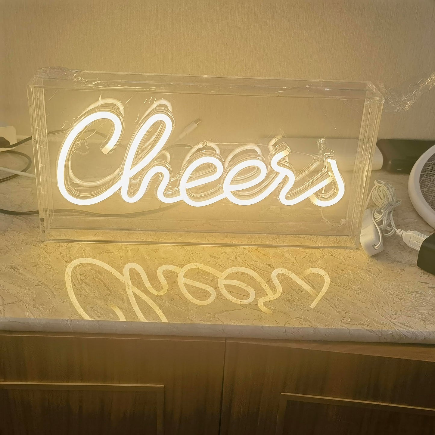 Cheers Neon Sign, LED 3D Art Light Box Cheers Neon Sign for Table Decor, Wall Decor, Bar, Pub, Bachelorette Party USB Powered 11.8x5.9x1.85 Inches (Warm White)