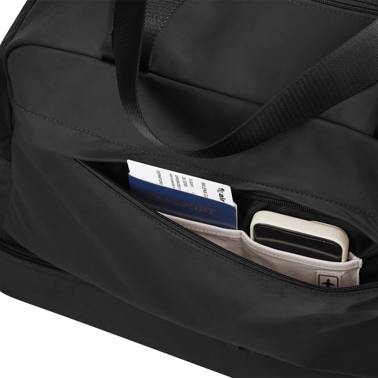 Away Featherlight Weekender Bag, 44L Carry On Travel Duffel with Laptop Sleeve and Shoe Compartment, Jet Black
