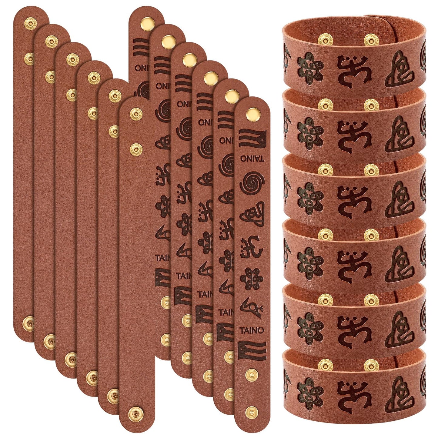 Cunno 12 Pcs Adjustable Taino Leather Bracelets, Boricua Cultural Art Gift Bulk Puerto Rico Coqui Frog Sun Tribal Wrap Bracelets Pack Puerto Rican Indigenous Symbol, Taino Souvenir Gift for Men Women