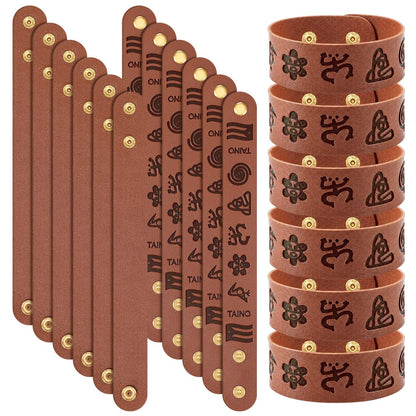 Cunno 12 Pcs Adjustable Taino Leather Bracelets, Boricua Cultural Art Gift Bulk Puerto Rico Coqui Frog Sun Tribal Wrap Bracelets Pack Puerto Rican Indigenous Symbol, Taino Souvenir Gift for Men Women