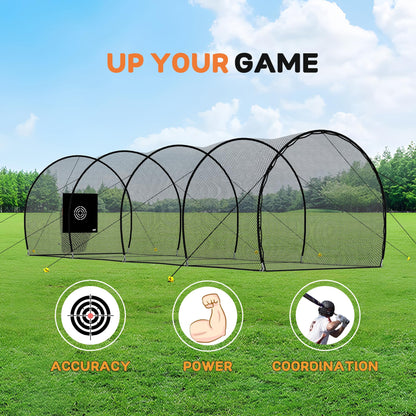 MR 40FT Batting Cage Baseball Softball w/Sock Pocket, Hitting Cage Net and Frame Backyard Baseball Softball Training Equipment, Freestanding Portable