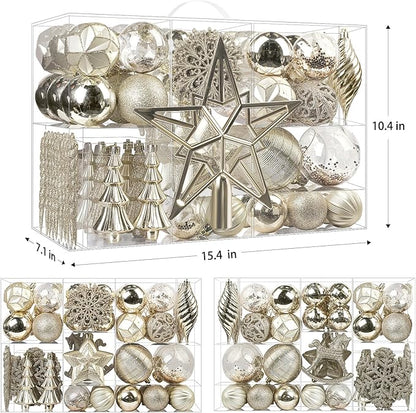SHareconn 100pcs Christmas Tree Decorations Ornaments Set, Shatterproof Plastic Baubles Decorative Balls for Xmas Tree Decor Holiday Wedding Party, ChampagneGold