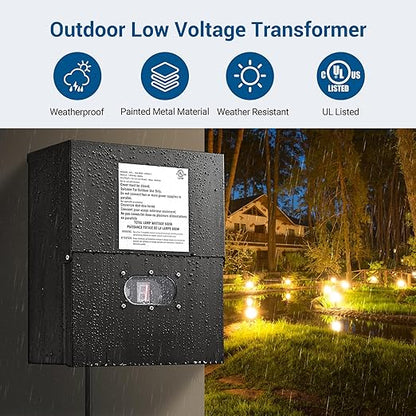 DEWENWILS 600W Low Voltage Landscape Transformer, Outdoor Weatherproof Transformer with Timer and Photocell Sensor, 120V AC to 12V/13V/14V/15V AC for LED Lighting, Walkway Light, cULus Listed