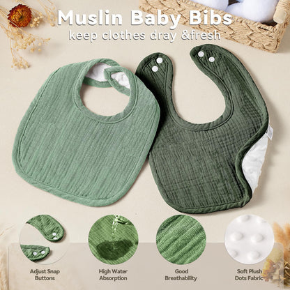 Wrrernsin Muslin Baby Bibs for Unisex Boys Girls, Cotton Drool Bib, Adjustable Newborn Bibs for Drooling and Teething