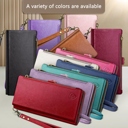 XcaseBar Compatible with iPhone 16 Pro 6.3" Wallet case with Zipper Credit Card Holder【RFID Blocking】,Flip Folio Book PU Leather Phone case Shockproof Cover Men Women for Apple 16 Pro case Rose Red