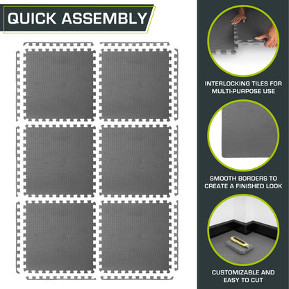 ProsourceFit Weaved Pattern Extra Thick Exercise Puzzle Mat 1-inch, EVA Foam Interlocking Tiles for Protective, Cushioned Flooring for Home and Gym Equipment; Grey, 24 SQ FT, 6 Tiles