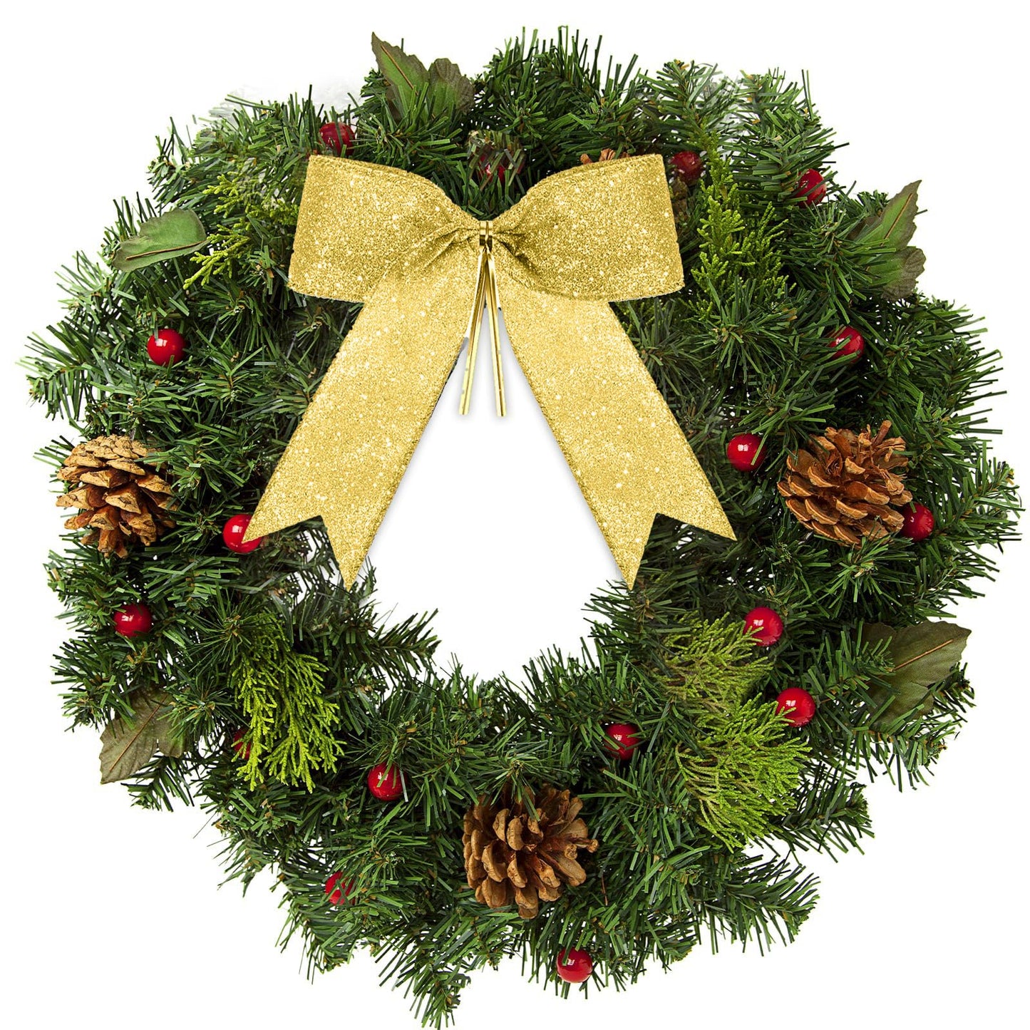 Sumind 36 Pieces Gold Christmas Tree Glitter Bows, 5 x 4 Inch Tie Ribbon Twist Tie Bows for Treat Bags Gift Wrapping Basket Wedding Birthday Valentine Christmas Tree Wreath Garland Decoration