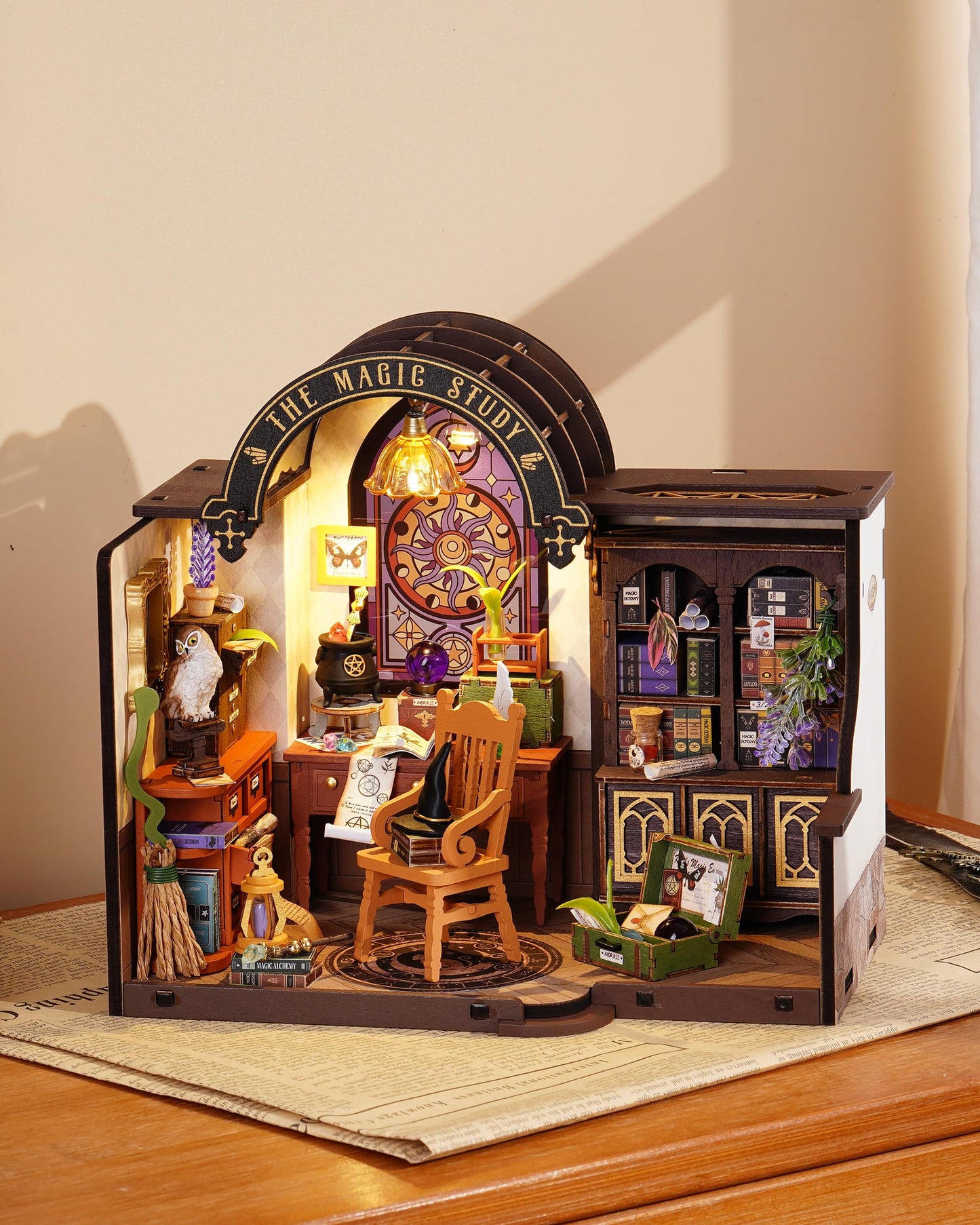 Rowood Magic Study Miniature House Kit, DIY Miniature Dollhouse Kits for Adults, Wizard Mini House Craft Kits for Women with LED, Halloween Christmas Birthday Gift for Adults (The Magic Study)