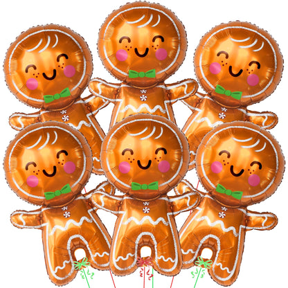 KatchOn, Big Merry Christmas Gingerbread Balloons - Pack of 6 | Gingerbread Man Balloon for Christmas Decorations | Foil Balloons for Xmas Decorations Indoor | Xmas Party Decor