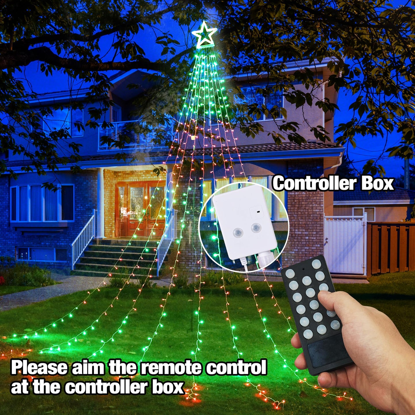 Flacchi Christmas Lights Outdoor with ‎Remote -16.4Ft Waterfall Tree Decoration Lights RGB Star String Lights for Tree Yard Exterior Wall Housetop Window Holiday Decor (RGB, 16.4FT)