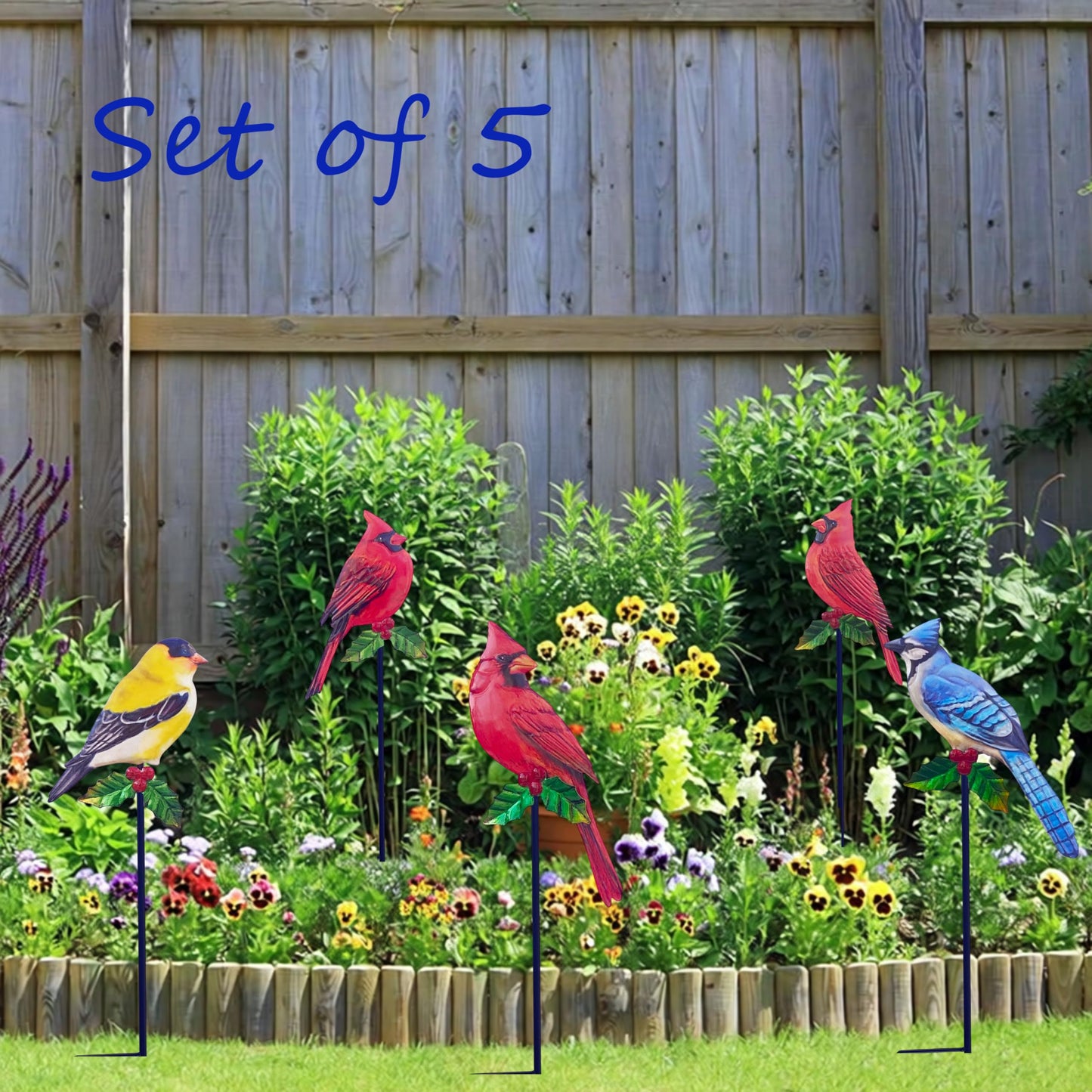 VividLadybug Metal Cardinal Garden Stakes 5 Pack Outdoor Yard Art, Outside Decor for Yard,Garden, Patio Decorations - Bird Lover Gifts