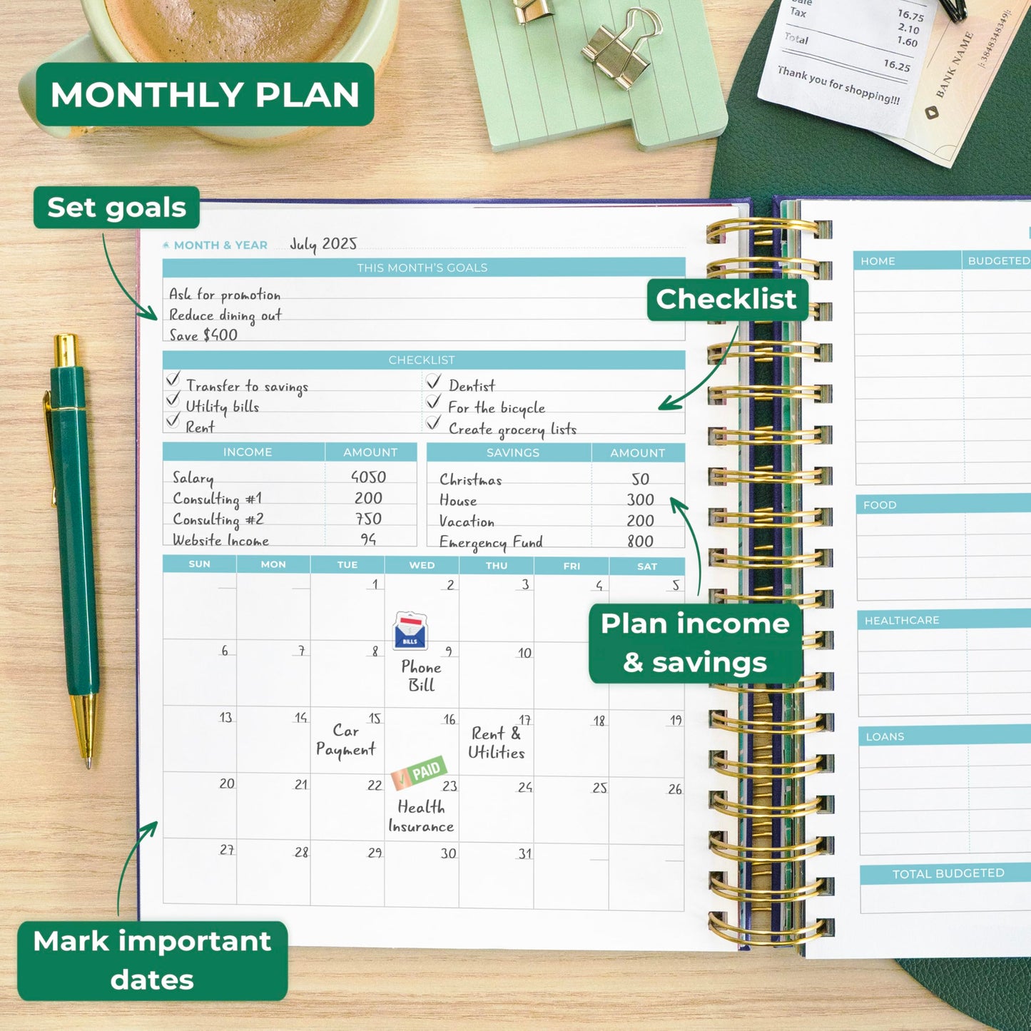 Clever Fox Budget Planner & Monthly Bill Organizer With Pockets. Expense Tracker, Budgeting Journal & Financial Book. Large, 8x9.5" (Dark Blue)