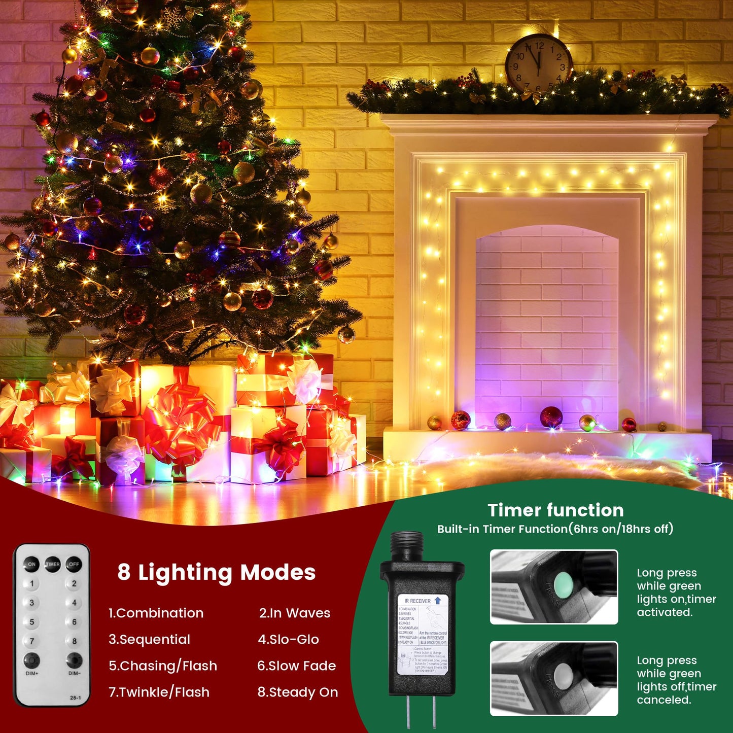 BANBANJO Christmas String Lights Indoor Outdoor Clear Wire,200LED 66FT Connectable Warm White Christmas Lights Outdoor for Bedroom 8 Mode, Twinkle Fairy Light Plug in for Home Wedding Yard Patio Decor