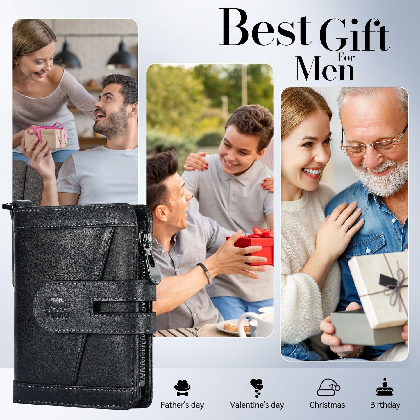 furid Genuine Leather Chain Wallet: Bifold Zipper Coin Pocket with Anti-Theft Chain - RFID Blocking Biker Wallet for Men - Gift for Father Husband Motorcycle Outdoor Use