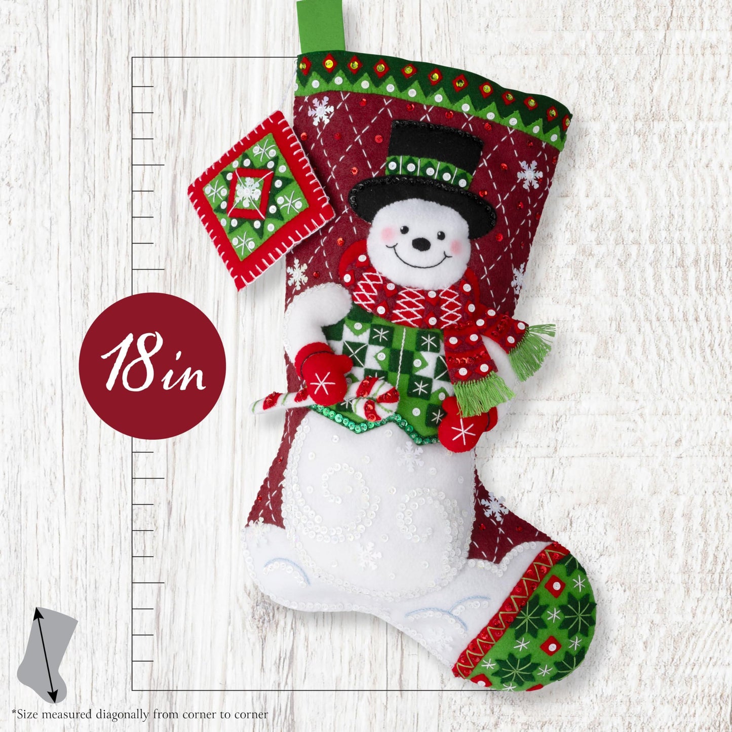 Bucilla Felt Applique 18" Stocking Making Kit, Snowman's Quilted Delight, Perfect for DIY Arts and Crafts