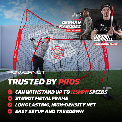 PowerNet Baseball & Softball Practice Net 7x7 FT, Outdoor Baseball Training Equipment for Pitching & Batting Practice (Red Net)