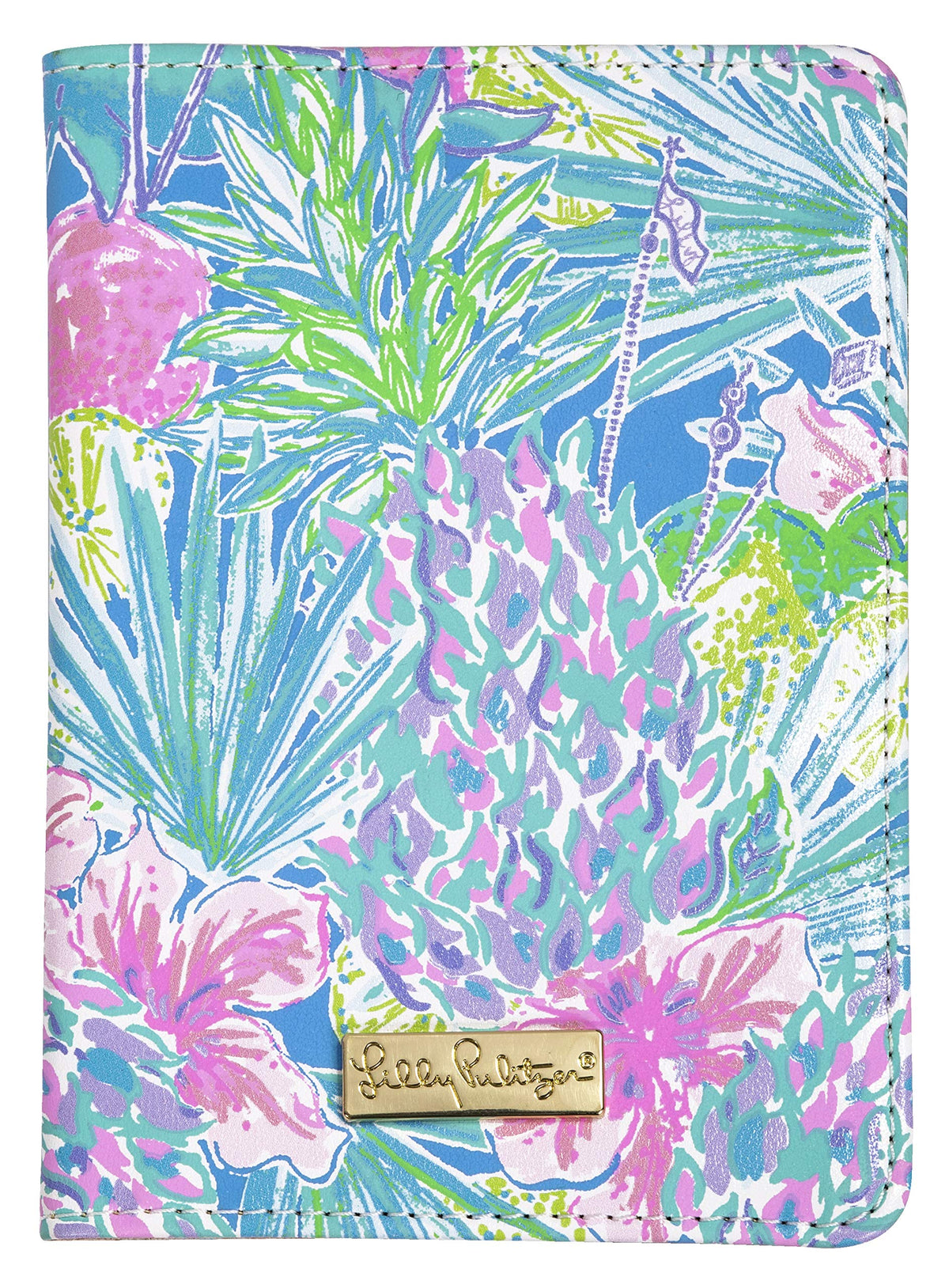 Lilly Pulitzer Vegan Leather Passport Holder, Cute Passport Cover, Travel Wallet with Credit Card Slots, Swizzle In