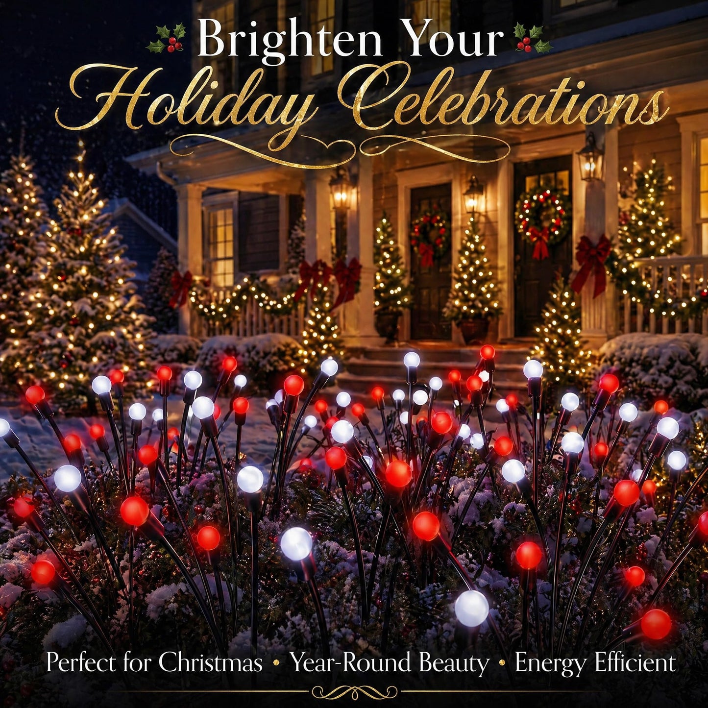 Sukesou Solar Christmas Firefly Lights, 2 Pack 6LED Red & White Solar Garden Stake Lights, IP65 Waterproof Auto On/Off Solar Powered Pathway Lights for Yard Patio Christmas Outdoor Decor