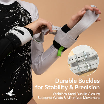 LEVIERO Gymnastics Grips Set Narrow Squeeze, Grips for Gymnastics Girls, Dowel Grips with Soft Leather, Double Buckle Wrist Closure, and Adjustable Finger Holes, for All Ages - (White, 2)