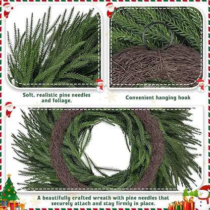 26 inch Norfolk Pine Wreath,Christmas Wreaths for Front Door,Artificial Real Touch Wreath for Door Wall Windows Mantle Outdoor Christmas Decoration