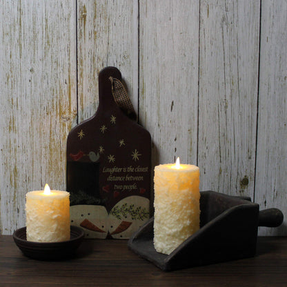 CVHOMEDECO. Rustic Textured Flameless Battery Operated LED Pillar Candles with Timer and Remote Control, Farmhouse Real Wax Flickering Dancing Flame Lights, H 6 & 4 Inch, Set of 2, Ivory