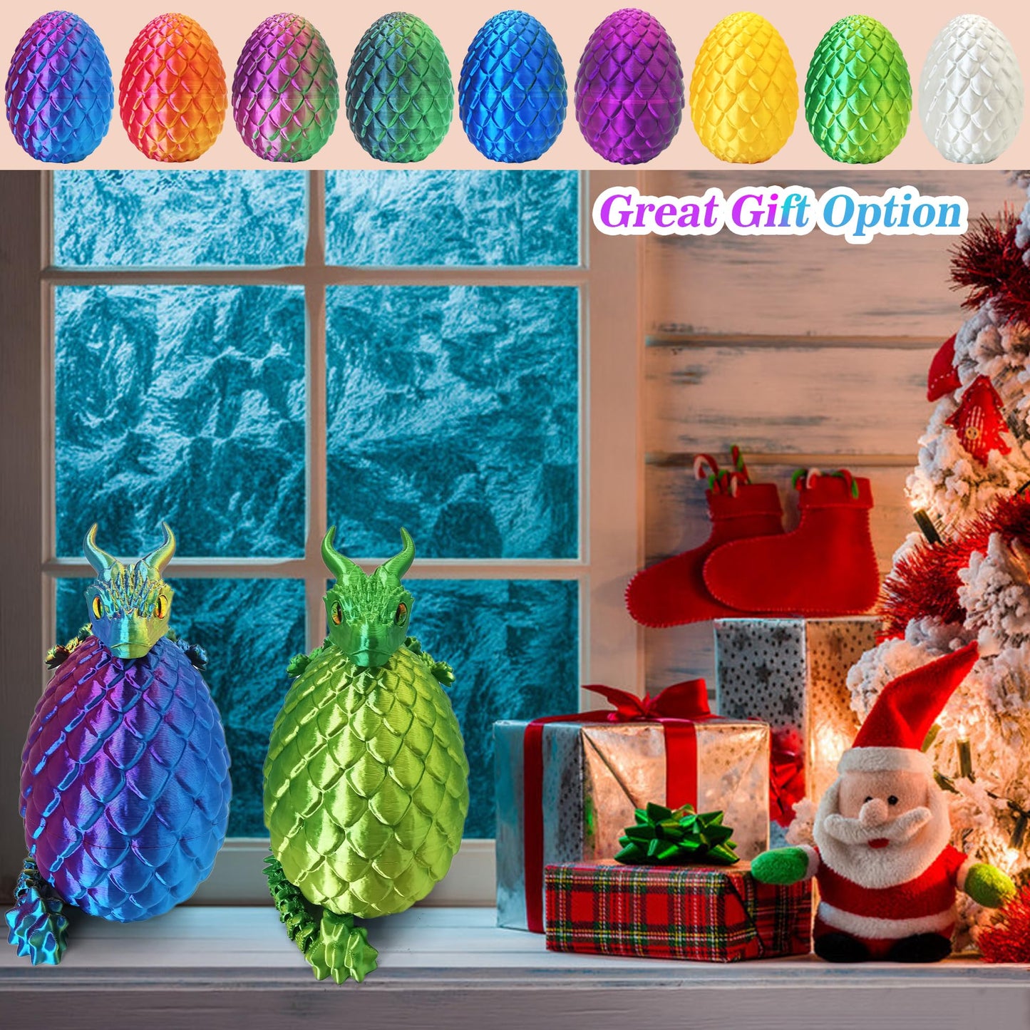 3D Printed Dragon Eggs with Dragon Inside, Large Articulated Dragons Toys with Eyes, Easter Basket Essentials Stuffers Surprise Eggs Home Decor Executive Desk Toy (Purple+Black)