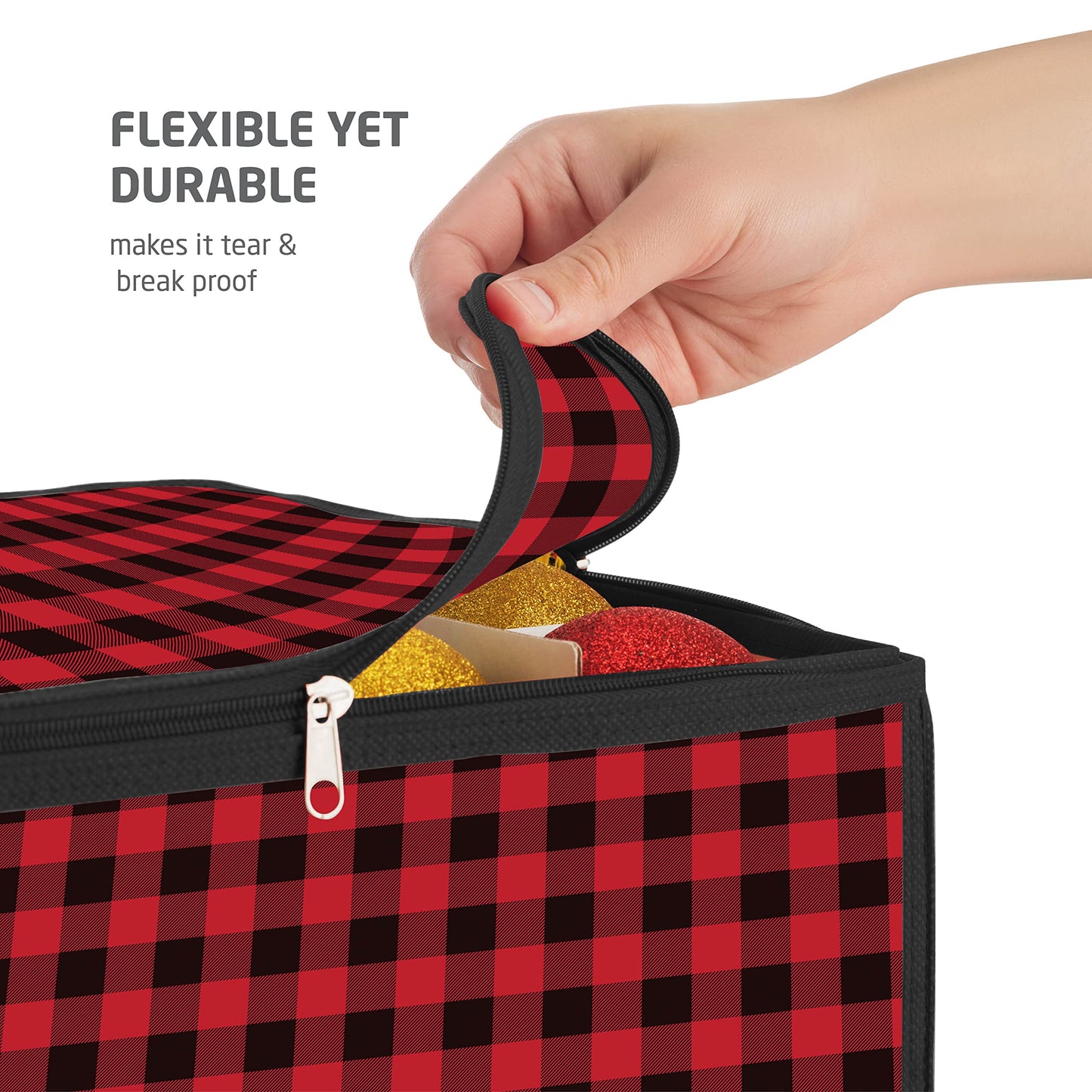 ZOBER Christmas Ornament Storage Box Plastic - Stores 128 3" Ornaments with Individual Trays - Ornament Organizer Storage Box, Durable Christmas Containers Holder - Plaid