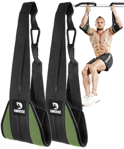 DMoose Fitness Hanging Ab Straps for Pull Up Bar & Core Strength Training - Soft Padded Exercise Straps for Ab Swing & Leg Raises, Hang Bar Strap with 2 Steel Carabiners - Abs Equipment for Home & Gym