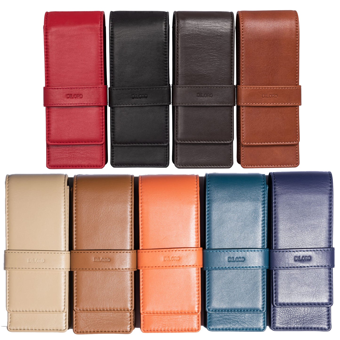 DiLoro Leather Triple Pen Case Pencil Pouch Holder for Three Fountain Ballpoint Rollerball Pens and Pencils (Beige)