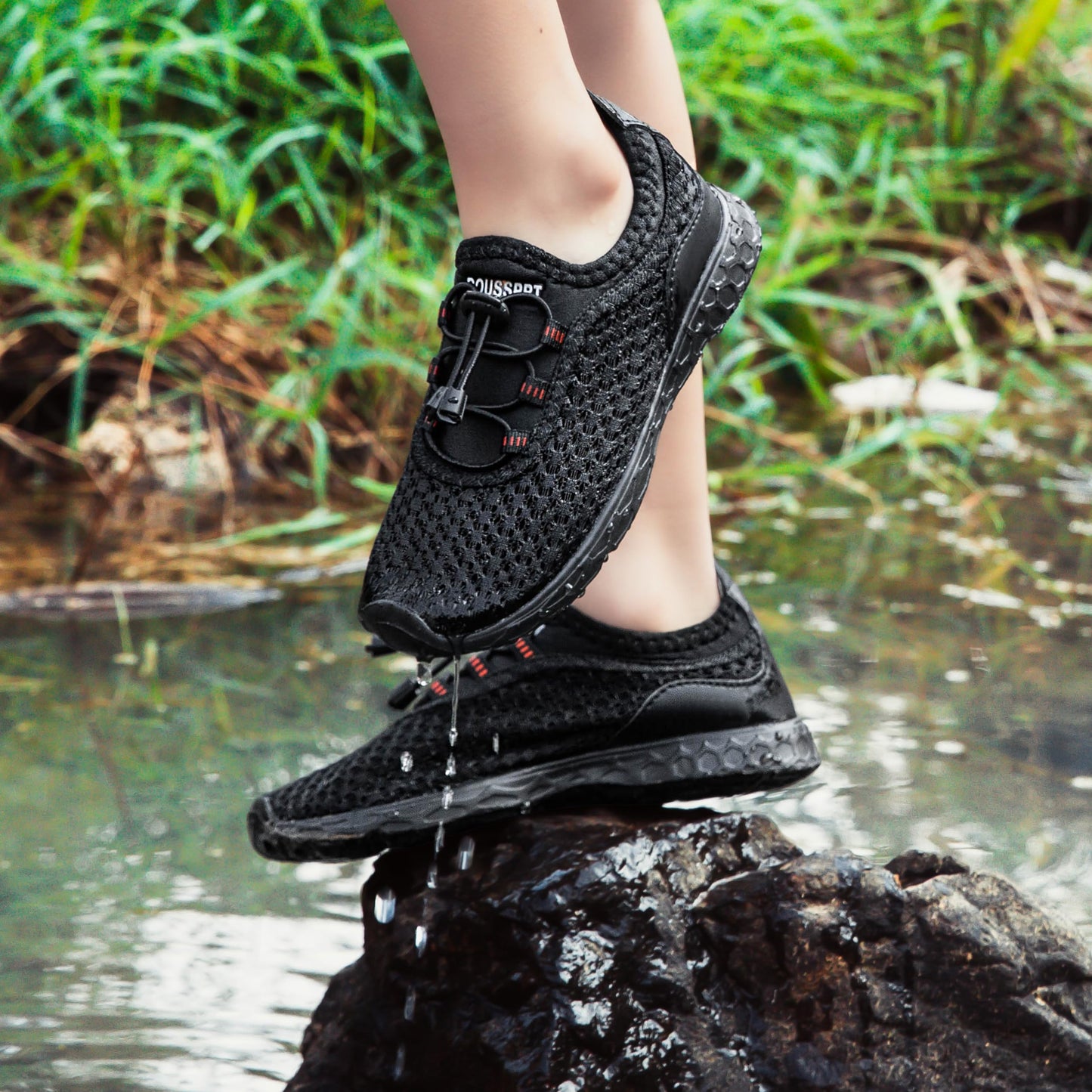DOUSSPRT Water Shoes for Kids Boys Girls Quick Dry Beach Sports Swim Pool Aqua Shoes for Toddler/Little Kid/Big Kid Allblack 5