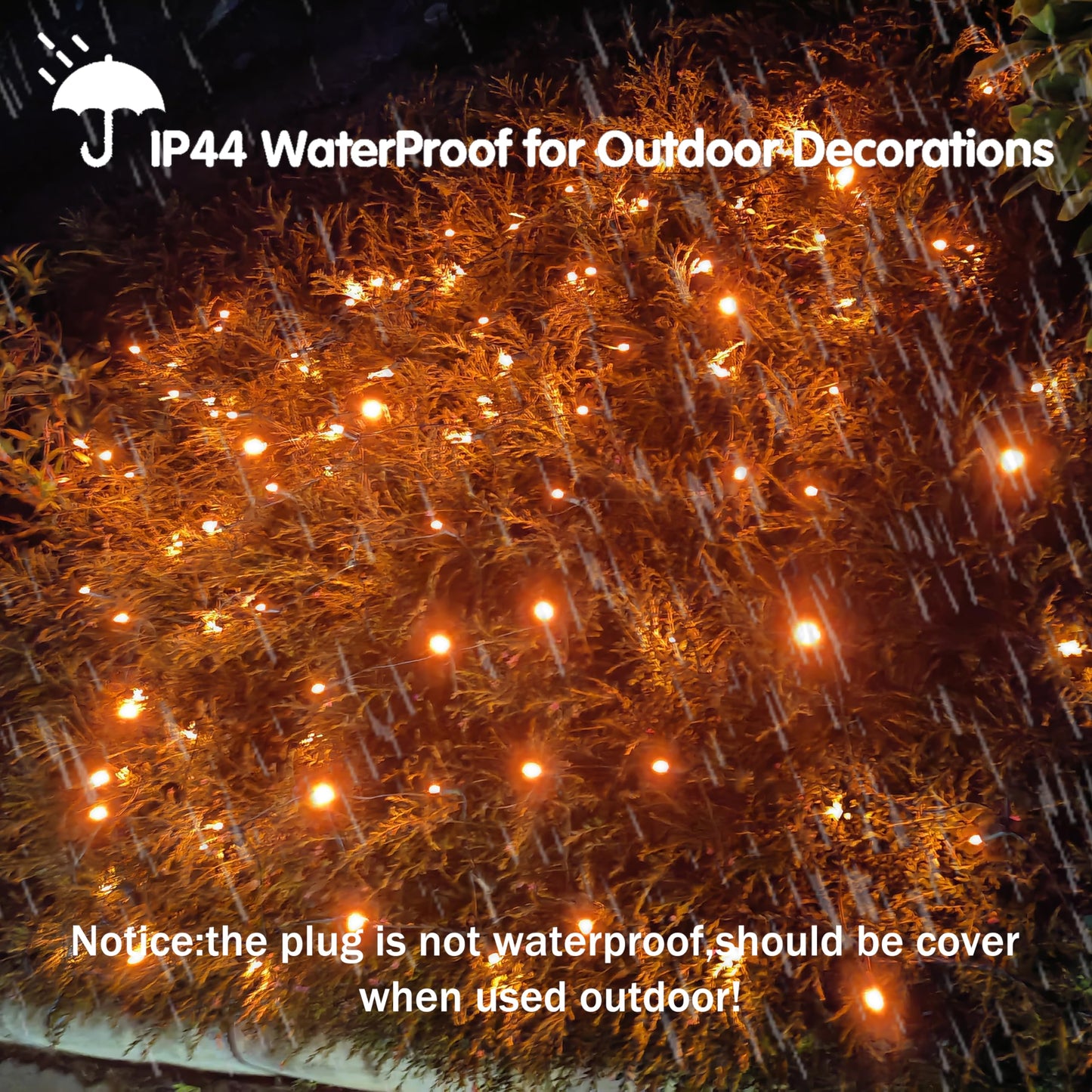 HISHINY Halloween Lights Outdoor,100LED 5ftx5ft Orange Net Lights with Connectable, Waterproof,UL Certified and Durable Green Wire Design for Bushes,Shrubs,Halloween Decorations Outdoor