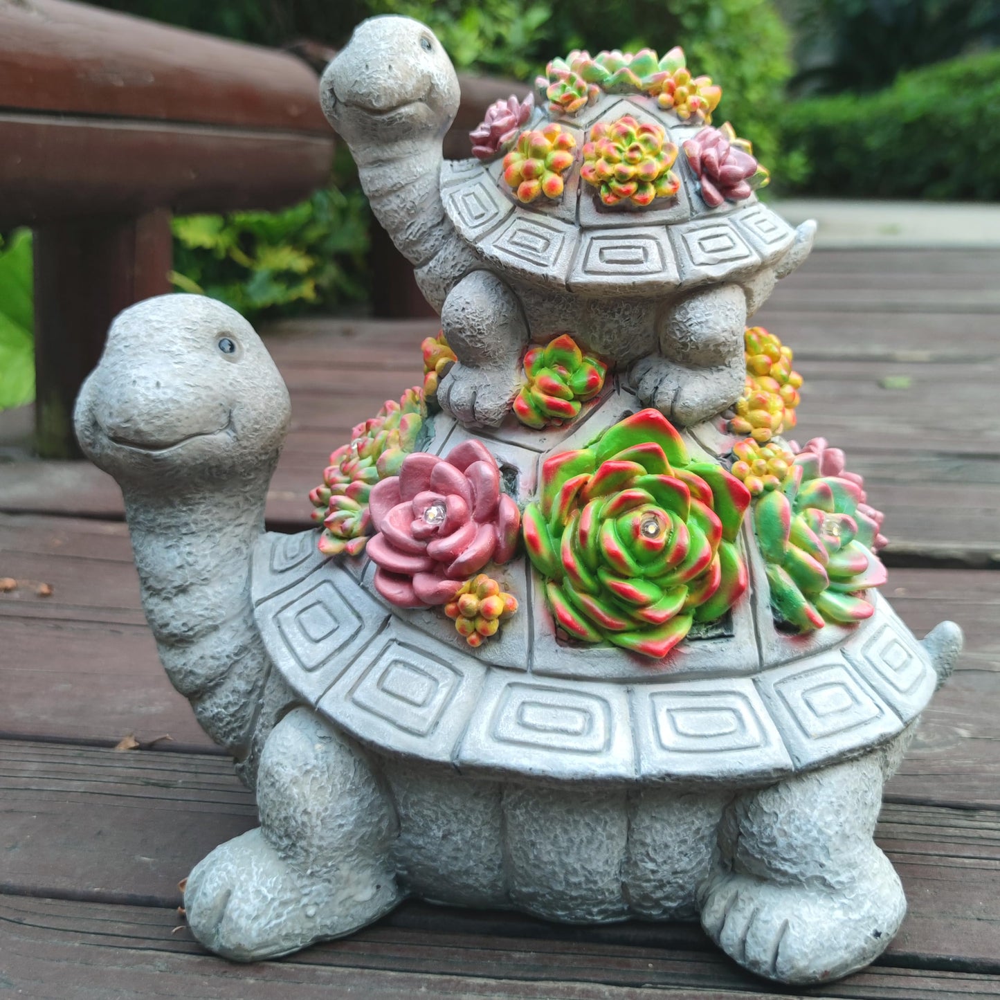 VIOYOUNS Large Turtle Solar Garden Outdoor Statues with Succulent and 6 LED Lights,Outside Solar Turtle Decor Art for Garden,Home,Lawn,Yard, Balcony Ornament