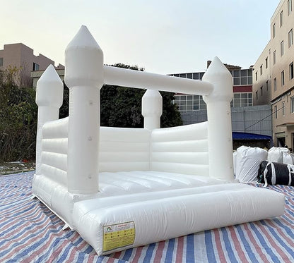 White Bounce House Castle with Air Blower 13FT, PVC Inflatable Bouncy Castle White Jumper Bouncy Castle Wedding Decorations Jumping Bed for Party Birthday(13FT x 11.5FT x 10FT)