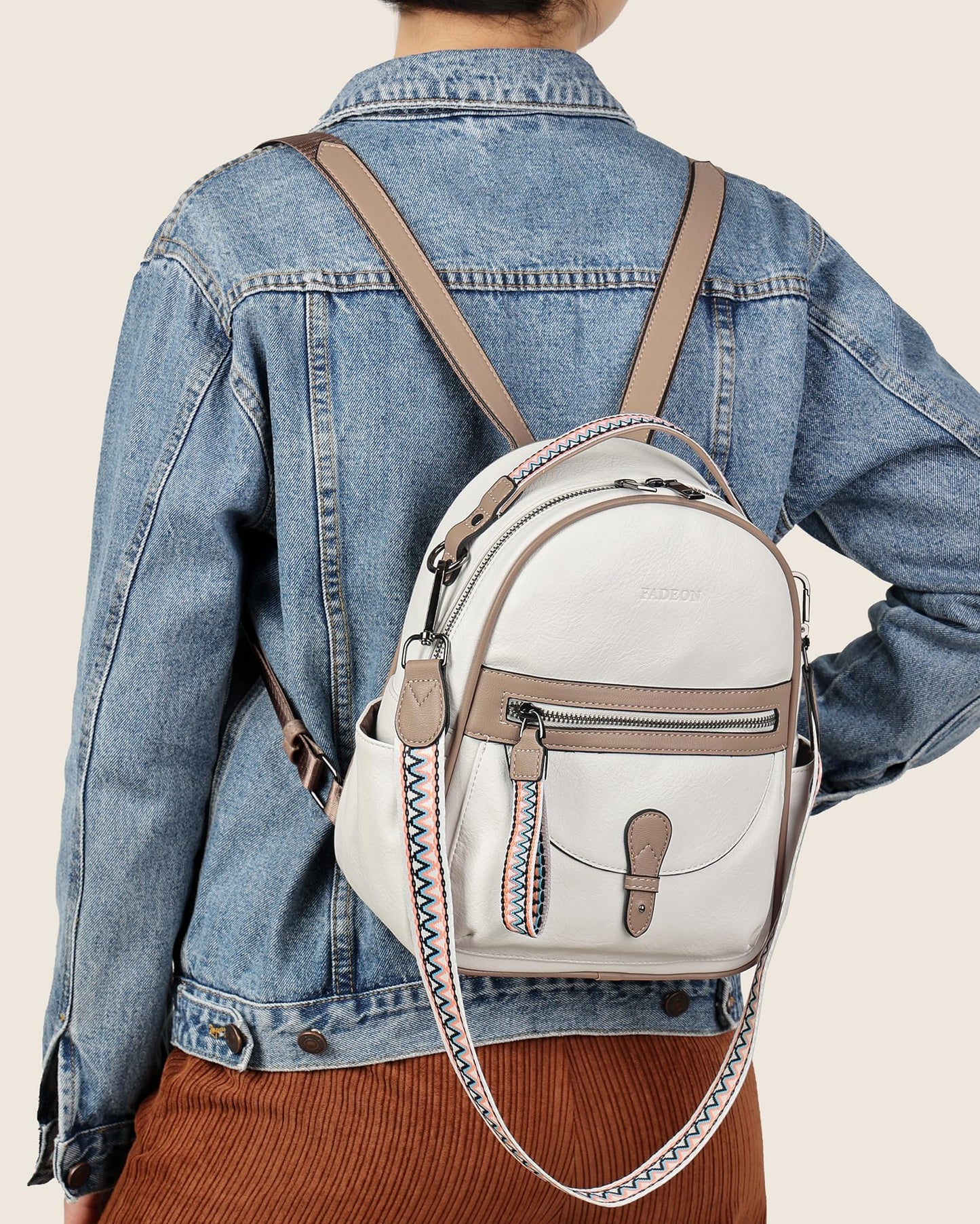 FADEON Mini Backpack Purse for Women, Designer Leather Cute Roomly Small Backpacks, Ladies Shoulder Backpack Fashion Handbag