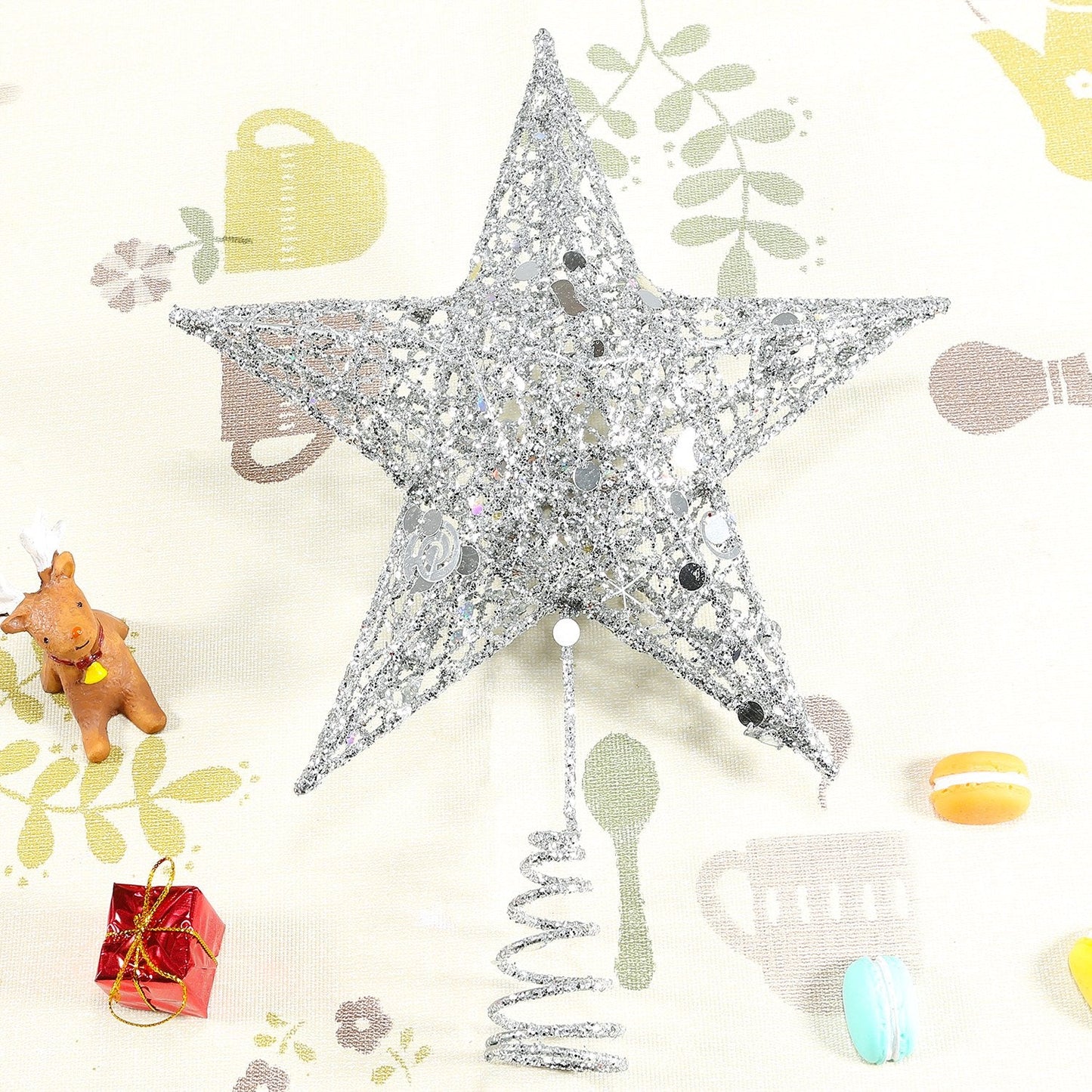 Resinta 8 Inch Metal Glittered Christmas Tree Topper Hallow Wire Star Topper for Christmas Tree Ornament (Silver)