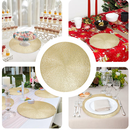 Snowkingdom Round Placemats Gold Metallic Set of 6 Vinyl Hollow Placemats 15'', Washable Easy Clean Wipeable Non-Slip Stain Heat Resistant Dinning Table Place Mats for Wedding Party Decoration by