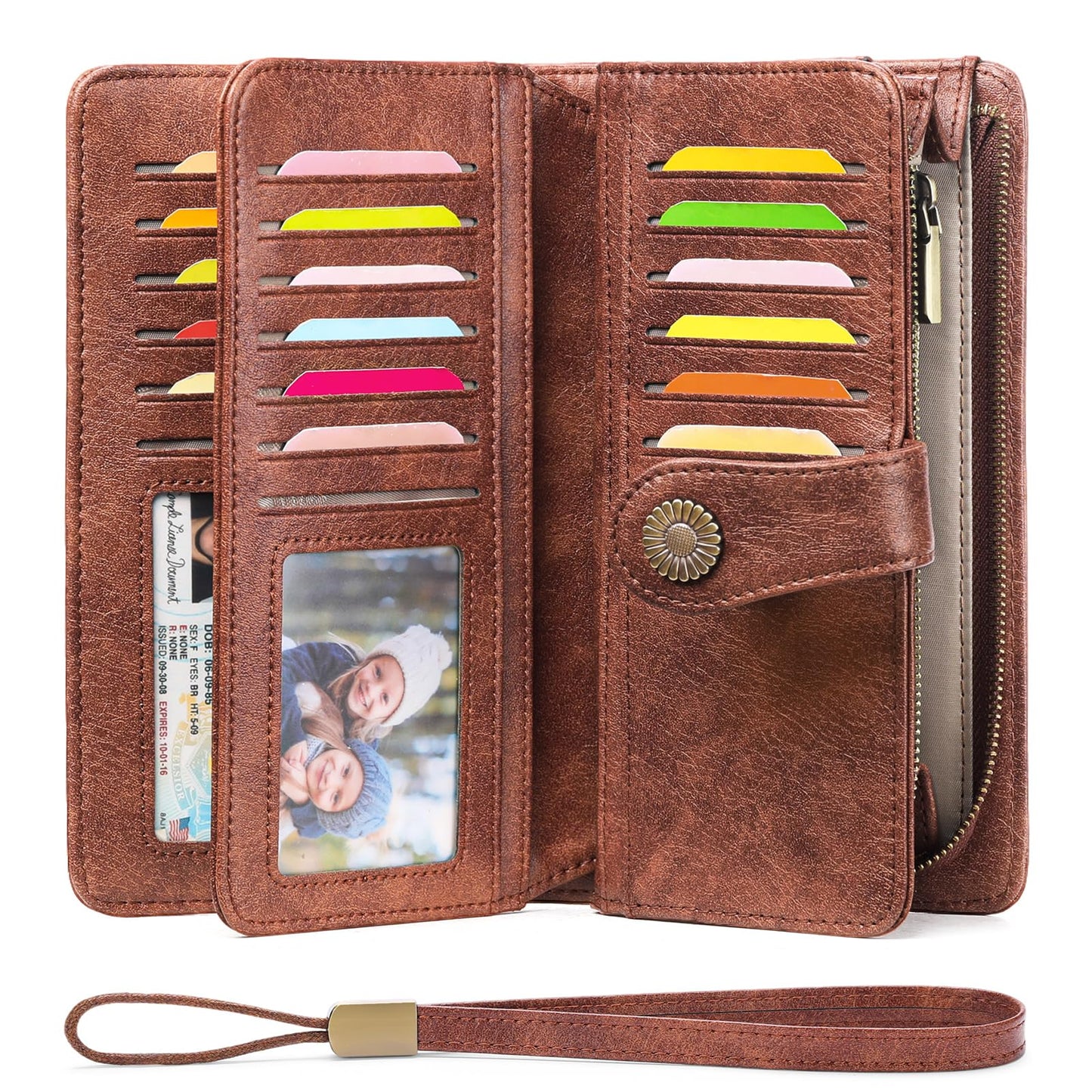 FALAN MULE Women's Wallet Leather RFID Blocking Large Capacity Trifold Ladies Wallet Wristlet Clutch Card Holder