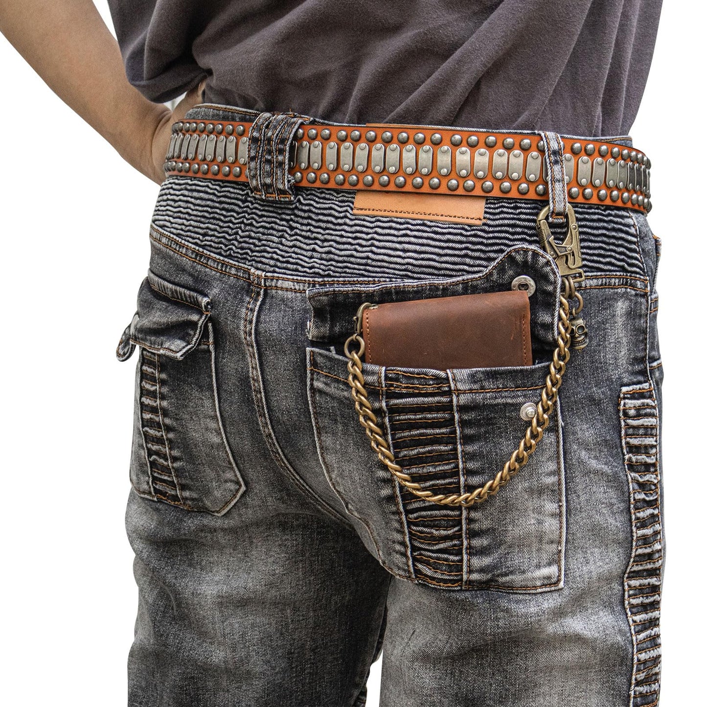 Ahiller Chain Wallet for Men Crazy Horse Bifold Leather Wallet with Chain, Anti-Theft Mens Wallets with Gift Box,Zippered Bill Compartment,ID Window, Card Slots-Coffee