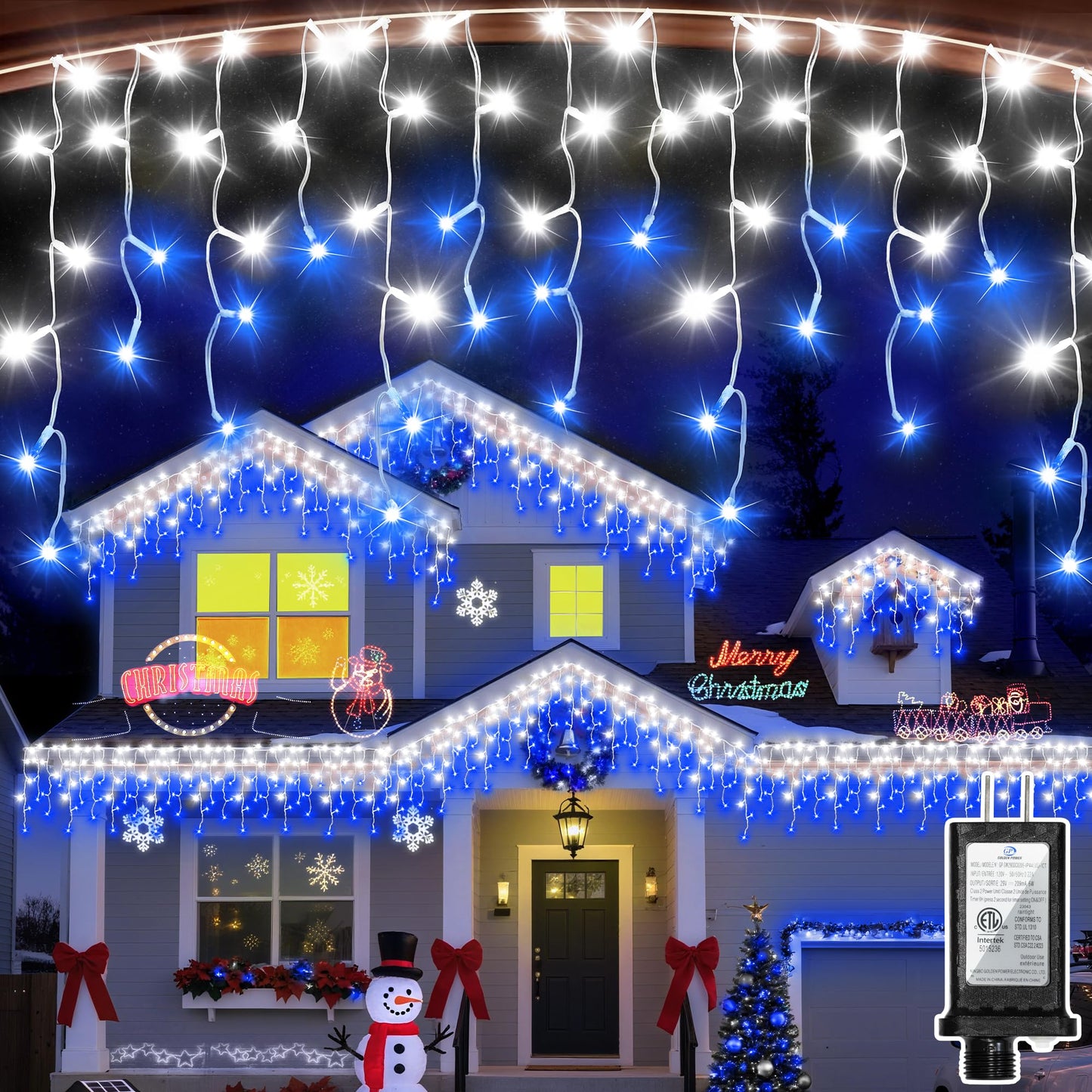 810 LED Christmas Lights Outdoor 82FT with 180 Drops, Christmas Decorations Hanging Lights 12 Modes, Dimmable Outsite Fairy String Lights for Wedding Party Holiday Winter Wonderland Decor Blue & White
