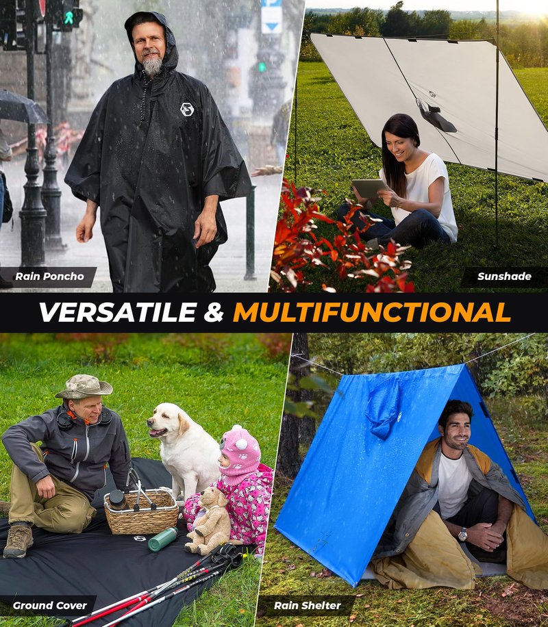 Foxelli Rain Poncho for Adults – Extra Long Reusable Waterproof Raincoat with Hood, Lightweight for Hiking, Camping, Outdoors