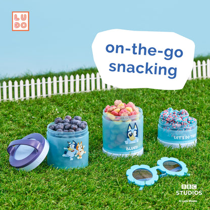 Whiskware Bluey Stackable Snack Containers for Babies, Toddlers, and Kids, 3 Stackable Snack Cups for School and Travel, Cupholder Friendly, Bluey and Bingo! Let’s Do This!