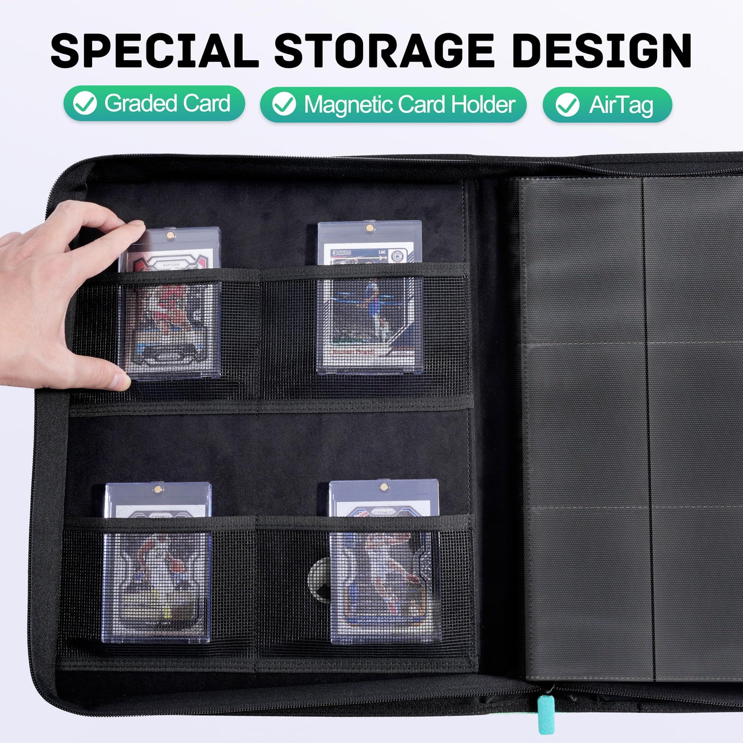 ZLCA Top Loader Binder-9 Pocket, Hold 324 Cards，Trading Card Binder Includes 20 Top Loaders, Top Loaders Binder for Sport Card, MTG, TCG (Tiffany Blue)