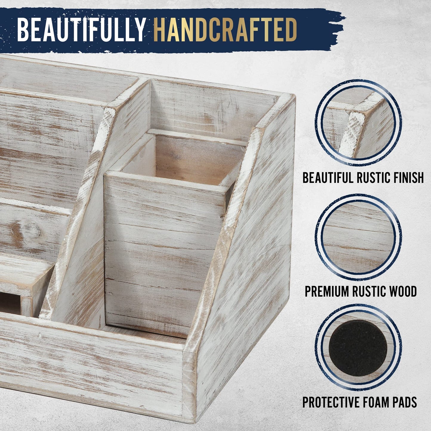 HBCY Creations Rustic Wooden Desk Organizer Set, 3-Piece Whitewashed Mail Organizer for Desktop - Great for Rustic or Industrial Home Decor