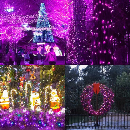 WATERGLIDE Halloween C6 String Lights, 33ft 100 LED Black Wire Fairy Lights with 29V Safe Adaptor, 8 Lighting Mode, Waterproof for Indoor Outdoor Patio Xmas Tree Party Decor, Purple