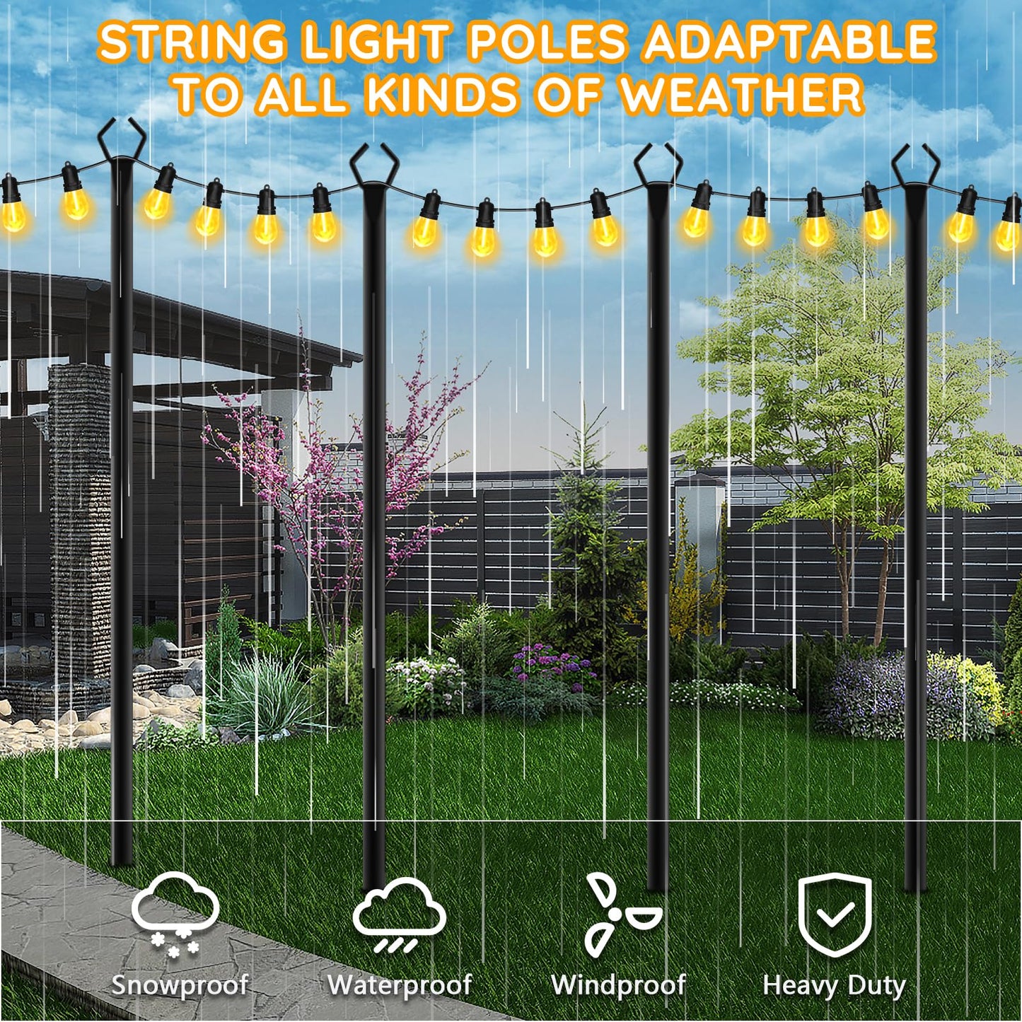 AHRLHR 2 Pack String Light Poles,Poles for Outdoor String lights10 Ft Metal Poles with Fork for Outdoor String Lights,Outdoor Light Poles with Fork,Patio,Deck,Backyard