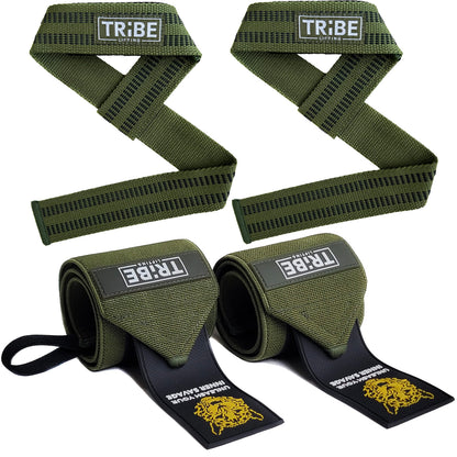 Tribe Lifting Wrist Wraps and Lifting Straps for Weightlifting - Heavy Duty Wrist Straps for Weightlifting Men - Gym Wrist Wraps for Bench Press, Deadlift Straps for Weight Lifting Accessories