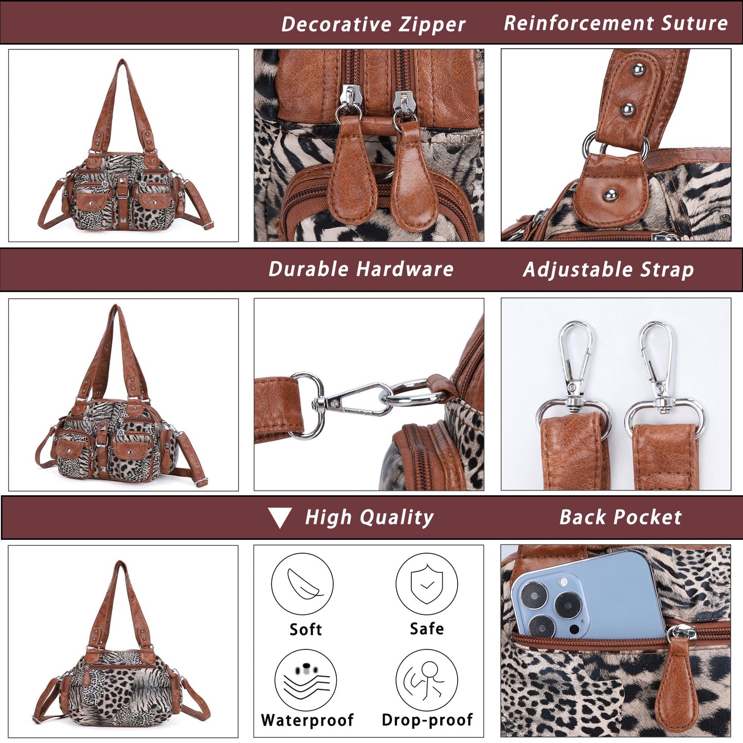 Angel Kiss Hobo Crossbody Purses for Women Shoulder Bag Multipocket Soft Hobo Purses Removable Strap Leather Handbags