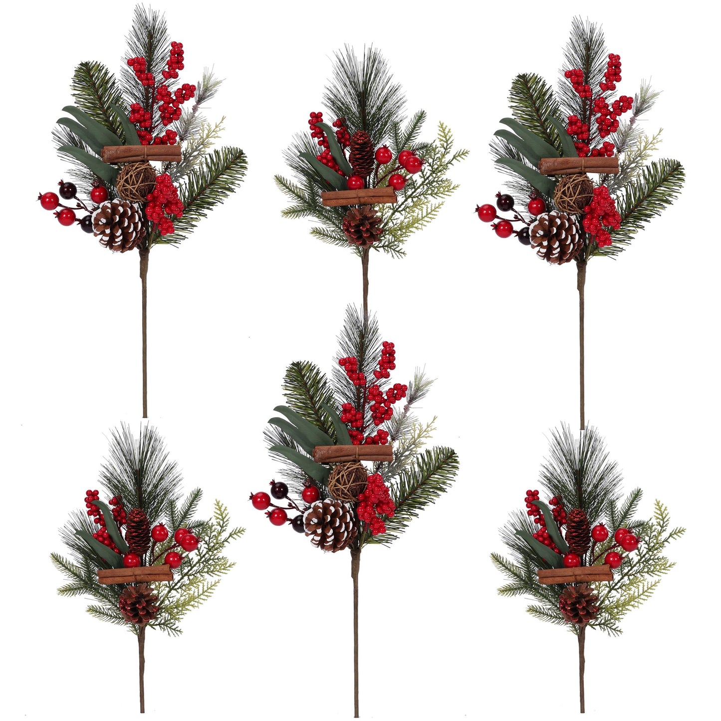 FLORANET 6Pcs（22“&17”） Christmas Red Berry,Pinecone,Cinnamons Pick,Pine Branch Mix Stem for Christmas Tree Wreath Floral Arrangement Vase Winter Holiday Décor