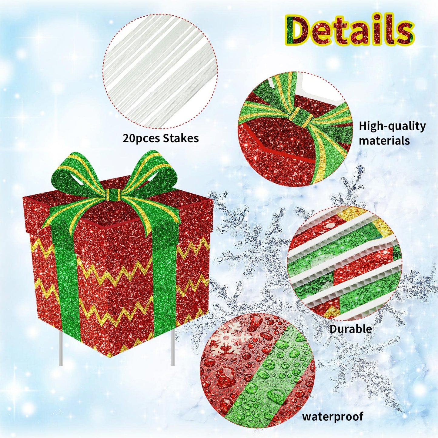 Tiamon 9 Pcs Christmas Decoration Outdoor Present Yard Sign with Stakes Xmas Lawn Gift Box Decor for Home Outdoor Pathway Walkway Patio Garden Party Supplies