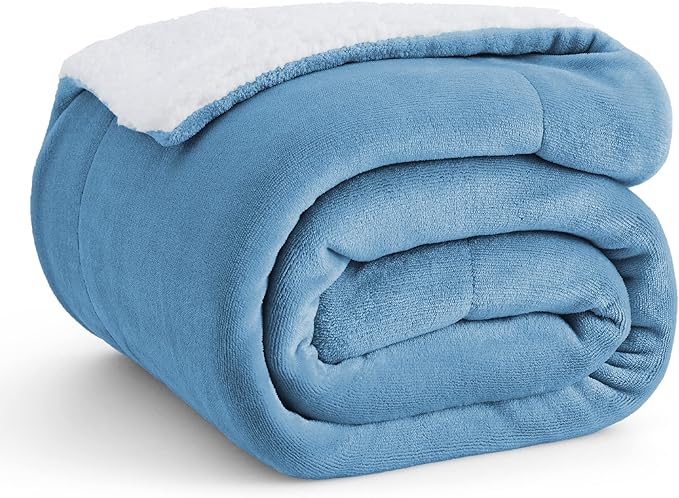 Bedsure GentleSoft Sherpa Fleece Throw Blanket Twin Size for Couch - Thick and Warm Throw for Men, Soft Fuzzy Plush Twin Blanket for Winter, Washed Blue, 60x80 Inches